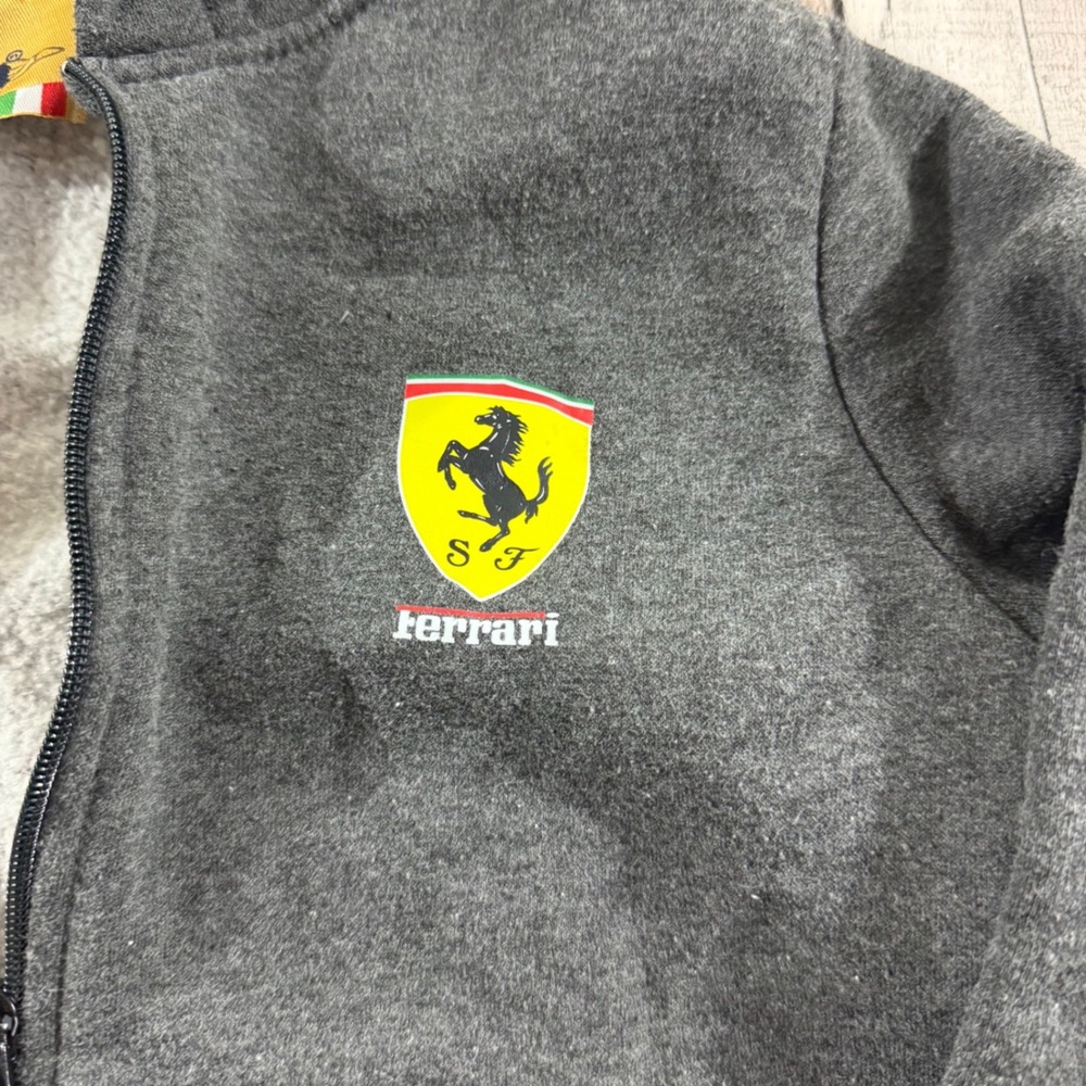 Pilota Ferrari Zip Up Hoodie Kids Size 9 Charcoal Gray Fleece Racing Jacket - Picture 2 of 10